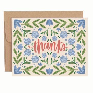 Blue Floral Thanks Greeting Card